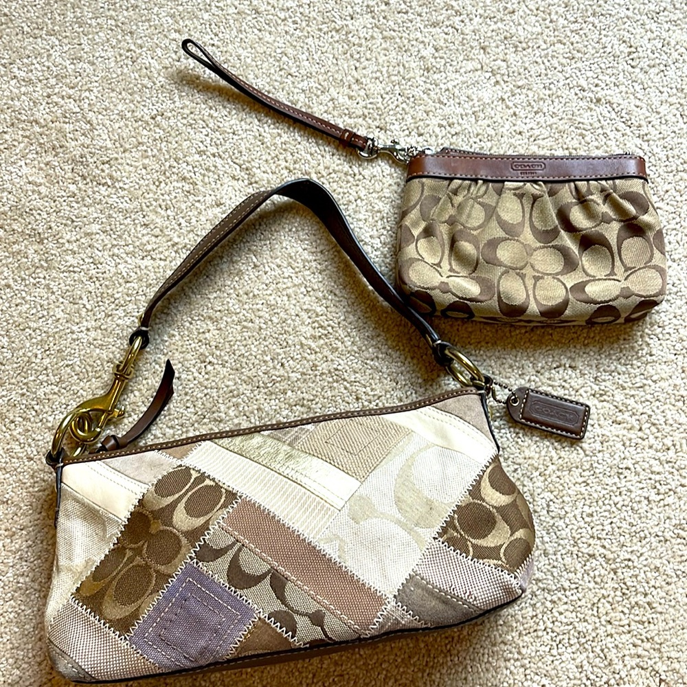 Authentic Coach Patchwork Leather Canvas Shoulder Bag & Vintage Coach Wristlet